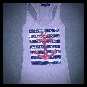 Grey red, white, and blue tank.